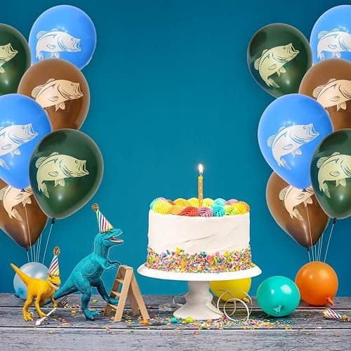 Havercamp 6 Count Gone Fishin' Party Balloons 12" | Latex 3 colors, 6-Pack | Largemouth Bass on Both Sides thumbnail 2