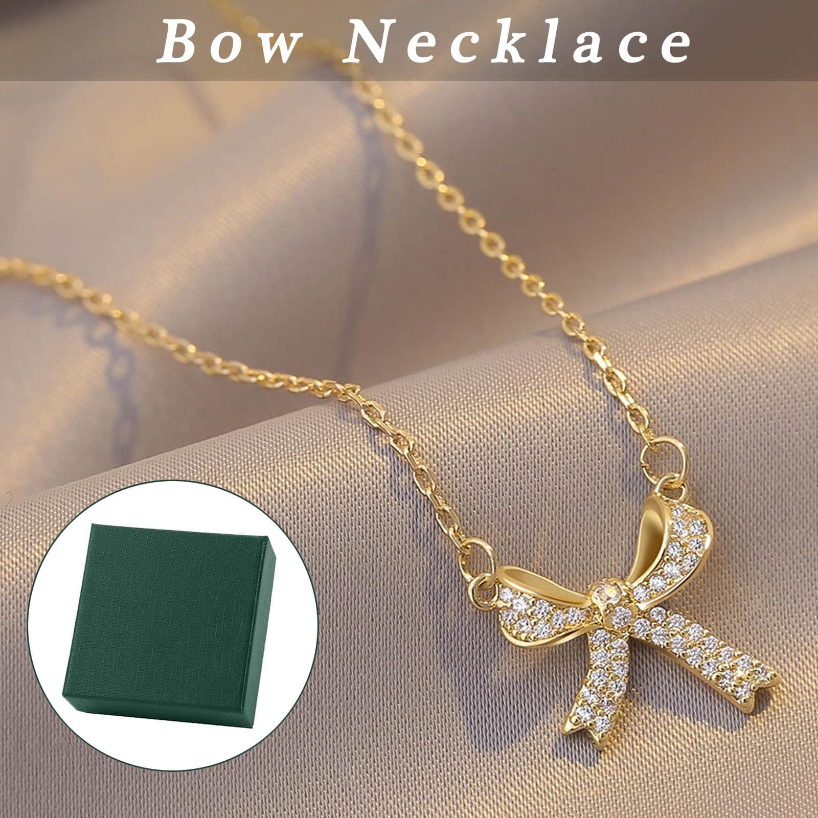 TESTRYE 18K Gold Bow Necklace,Dainty Bow Pendent Choker Necklace Bowknot Bow Tie Necklace for Women Girls thumbnail 3