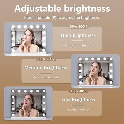 NUSVAN Vanity Mirror with Lights Lighted Makeup Mirror with Dimmable LED Bulbs,3 Color Lighting Modes,USB Charging Port Touch Control,Sturdy Metal Frame Design,White (50x40cm, 4.70) thumbnail 5