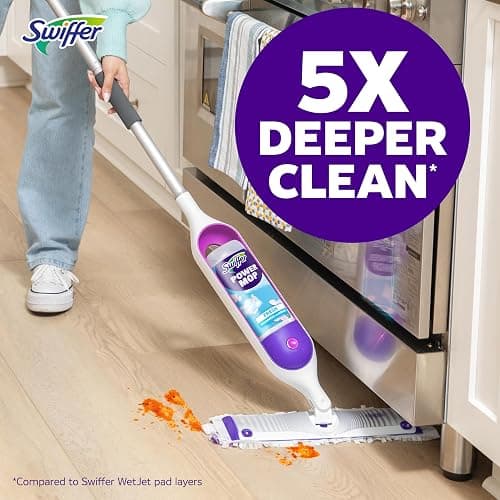 Swiffer PowerMop Multi-Surface Mop Kit for Floor Cleaning, Fresh Scent, Mopping Kit Includes PowerMop, 2 Mopping Pad Refills, 1 Floor Cleaning Solution with Fresh Scent and 2 Batteries thumbnail 9