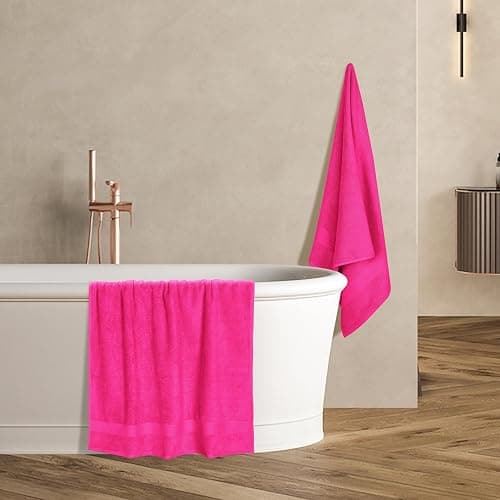 GLAMBURG Premium Cotton 4 Pack Bath Towel Set - 100% Pure Cotton - 4 Bath Towels 27x54 - Ideal for Everyday use - Ultra Soft & Highly Absorbent - Hot Pink thumbnail 6
