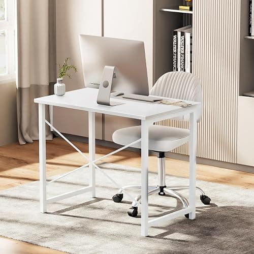 Sweetcrispy Computer Small Desk, 32 Inch Office Writing Work Study Student Home Bedroom Table with Metal Frame Wooden Tabletop No Wheels - White Wood thumbnail 3