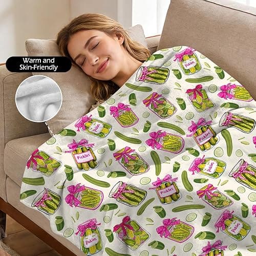 Pickle Gifts Blanket - 50 x 60 Inch Cozy Blankets Pickled Cucumber Throw Blanket for Girls, Soft Flannel Blankets for Bed Couch, Kimchi Sofa Stuff Decor for Women, Gift for Pickles Lover thumbnail 4
