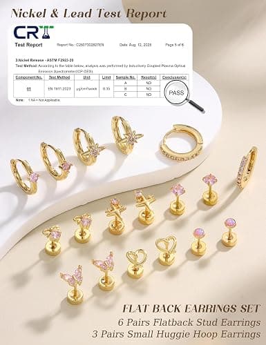 Kakonia Hypoallergenic Flat Back Earrings for Women Men Surgical Steel Earring for Sensitive Ears, 14K Gold Plated Stainless Steel Flatback Stud Hoop Cartilage Earring Stacks for Multiple Piercing thumbnail 4