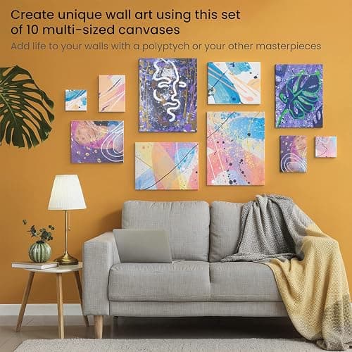 ARTEZA Stretched Canvas Multipack of 10 – 4x4, 5x7, 8x10, 9x12, 11x14 Inch Blank White Canvases for Acrylic, Oil, Gouache – Cotton, Pre-Primed thumbnail 7