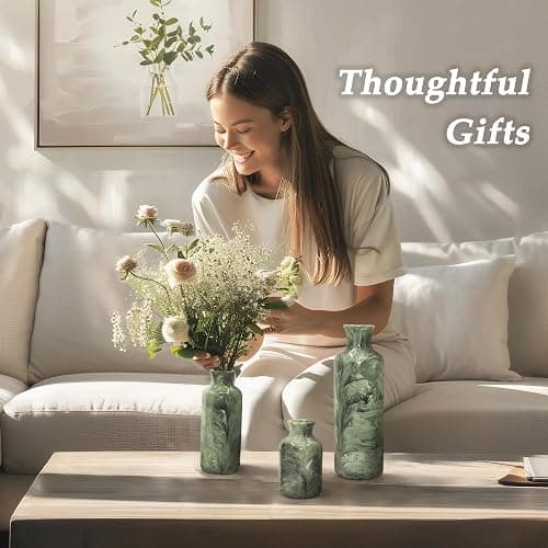 YMXYJM Resin 3 Piece Vase Set, Farmhouse Decor, Home Decorative Vase, Vases for Your Kitchen, Bedroom, Office, Living Room, Bathroom, & Shelf Centerpiece Table Decorations, Green thumbnail 7