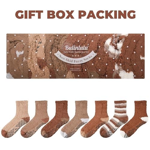 Bulinlulu Fuzzy Socks with Grips Plush Sleep Cozy Winter Soft Hospital Fluffy Socks Gifts for Womens Mens Gifts thumbnail 2