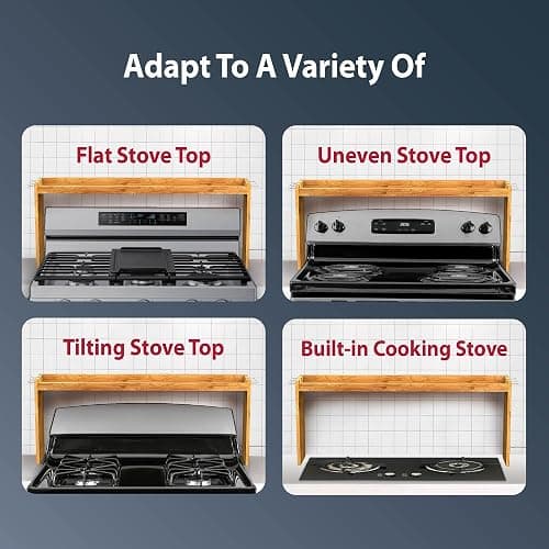 IIIOIIIA Bamboo Over the Stove Spice Shelf for Kitchen, 31.5" Spice Rack Organizer Shelf with 6 hooks, 11.4" Height Extra Storage Countertop, Easy to Assemble thumbnail 5