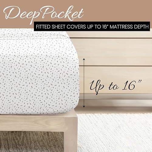 Linen Market Double-Brushed Patterned Microfiber Full Sheet Set 4 Piece – Oeko-TEX Certified Ultra Soft & Wrinkle-Free - 16" Deep Pocket Sheets - Easy Care Full Size - Spotted Leaves Light Gray thumbnail 5