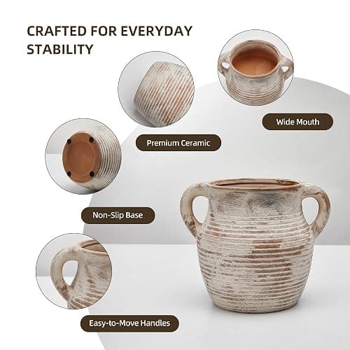CWFutwell Rustic Utensil Holder for Kitchen Counter - Large Ceramic Farmhouse Cooking Utensil Crock & Organizer for Spatula, Spoon - Vintage Kitchen Decor (Taupe) thumbnail 5