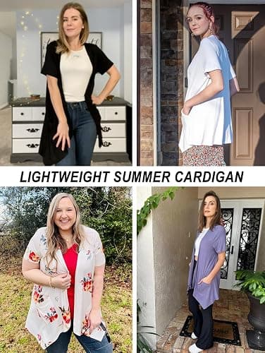 Veryoung Floral Short Sleeve Cardigans for Women Casual Drape Open Front Lightweight Summer Cardigan with Pocket High Low Hem thumbnail 4