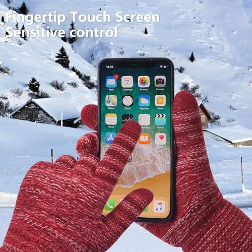 Women's Winter Warm Touch Screen Gloves Womens Thermal Cable Knit Wool Fleece Lined Glove for Cold Weather thumbnail 2