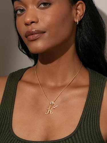 Robaice 14K Gold Plated Initial Necklace for Women, Pink Planet Heart Letter Pendant with Round Herringbone Chain, Non-Tarnish Jewelry Gifts thumbnail 3