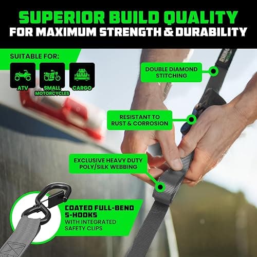 Rhino USA Retractable Ratchet Straps (4-Pack) - 1 Inch x 10 Feet (1,209lb Break Strength) - Auto Self Retracting Tie Down Straps for Truck, Cargo Trailer, Motorcycle, ATV, UTV - Gray thumbnail 3