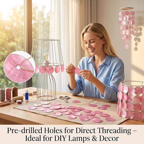 NewGtuizi 100pcs Capiz Shells Bulk, Natural Round Capiz Shells for Crafts, with Holes for Windchime, Lamp & Home Decor Style 1, Utilisation d'été thumbnail 4