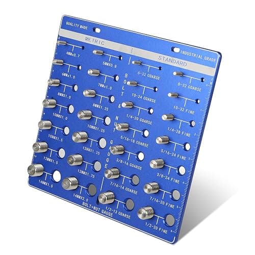 Sendoger Square Thread Checker, Nut and Bolt Thread Checker, Bolt Size and Thread Identifier Gauge,with 28 (14 Standard & 14 Metric) Bolt and Nut Gauge (Blue) - Image 1