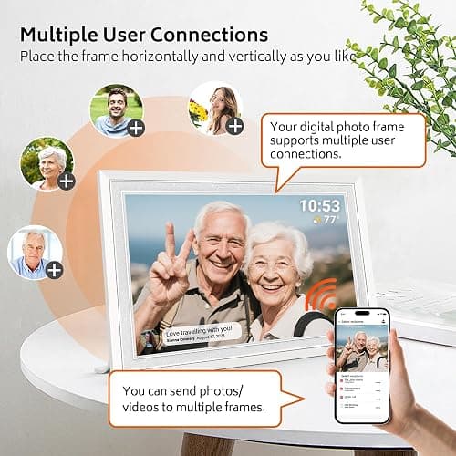 Frameo 10.1" Digital Picture Frame with 32GB Memory White WiFi Electronic Photo Frame 1280 x 800 IPS HD Touch Screen Auto-Rotate Slideshow Wall Mountable Share Photos/Video Remotely Anywhere thumbnail 6
