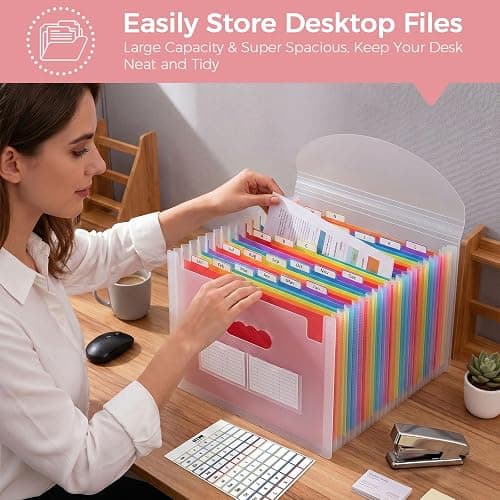 SKYDUE Accordion File Organizer with 26 Pockets & Label Stickers, Expanding File Folders Fit for A4 & Letter Size Paper, Multi-Functional Document Organizer for Home & Office File Management thumbnail 3