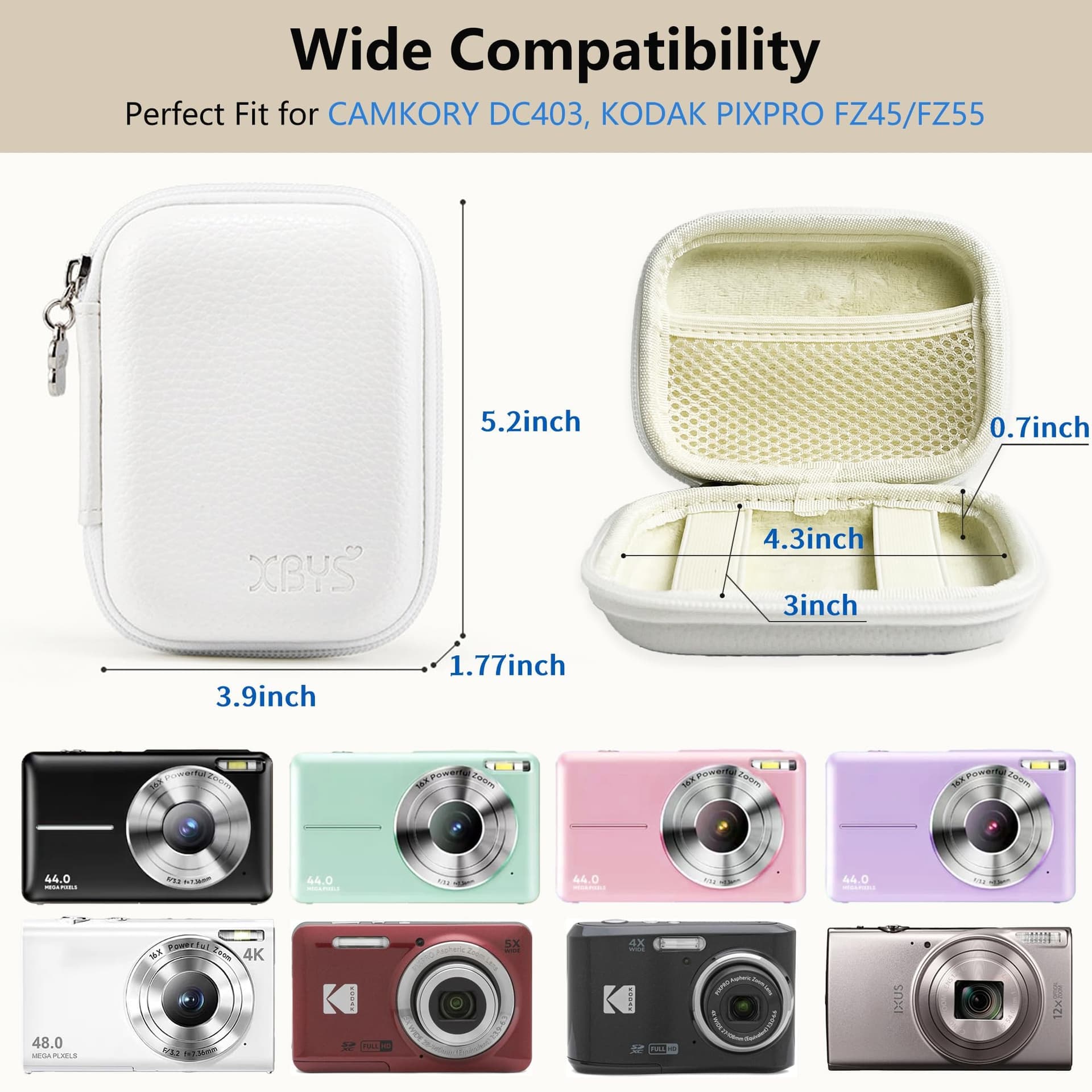 Digital Camera Case Compatible with CAMKORY/for Kodak PIXPRO/for Lecran/for VAHOIALD/for Canon IXUS 285 HS, Small Travel Cameras Storage Holder for Accessories SD Card (White) thumbnail 4