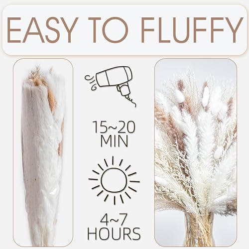 70PCS Natural Dried Pampas Grass Boho Home Decor Bouquet Phragmites Dried Flowers Bouquet for Wedding Floral Arrangements Home Decorations (70PCS) thumbnail 6