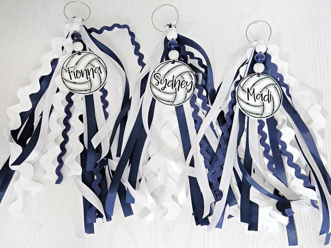Volleyball Bag Tag Personalized with Name for Girls- Pin Me Backpack Sports Bag Gift – Acrylic Ribbons Beads - You Choose Colors thumbnail 7