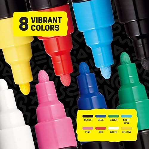 Posca Paint Markers, 5M Medium Acrylic Markers with Reversible Tips, Artist Recommended For Gifts, Fabric, Metal, Glass, Wood and Canvas, Assorted Colors, Set of 8 thumbnail 3