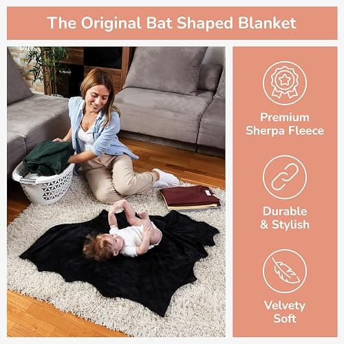 Bumba Kids Sherpa Fleece Goth Bat Baby Swaddle Blanket Gift Set with Milestone Stickers, Bat Hat & Wings, Crib Size thumbnail 4