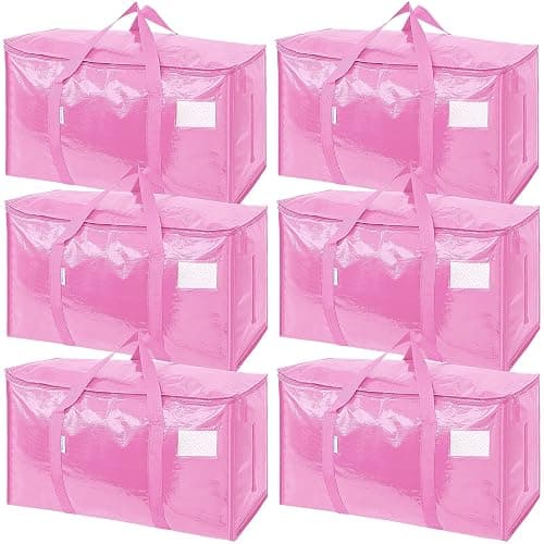 TICONN 6 Pack Extra Large Moving Bags Heavy Duty with Zippers & Carrying Handles, Durable Storage Bags Moving Boxes for Closet Organizers and Storage (6 Pack, Pink) - Image 1
