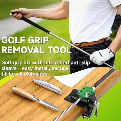 Golf Grip Kit for Regripping Clubs, Golf Regripping Kit, Portable Golf Club Regripping Kit, Golf Grip Replacement Kit with Table Vise, Rubber Clamp, Gloves, Tape Strips, Hook Knife, Tape Remover thumbnail 2