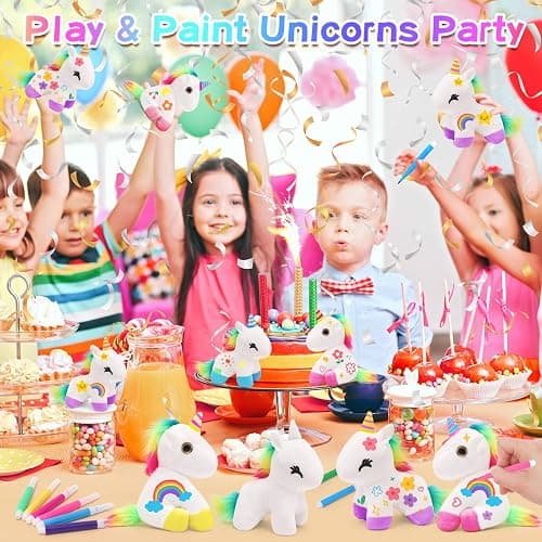 HAPGFS 10Pcs Unicorn Party Favor Bulk Toys Mini Plush Unicorn Stuffed Animals with Coloured Pens Small Rainbow Unicorn Keychain for Birthday Wedding Christmas Goodie Bag Stuffer Party thumbnail 7