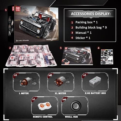 Mould King 13082 Pickup Truck Block Kits Model, MOC Building Blocks Set to Build, Gift for Kids Age 8+/Adult Collections Enthusiasts(3695 Pieces, with Motor/APP Remote Control) thumbnail 6