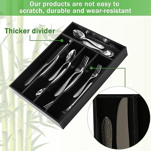 Greenual Black Silverware Organizer 10 In Utensil Organizer Silverware Tray for Drawer Cutlery Flatware Organizer for Kitchen Bamboo Wood thumbnail 5