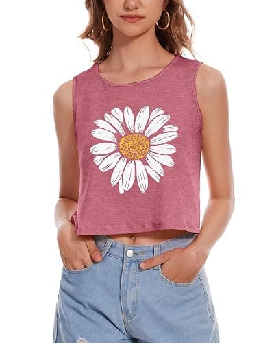 Crop Tops for Women Tank Summer Casual Sleeveless Loose Fit Basic Shirts thumbnail 3