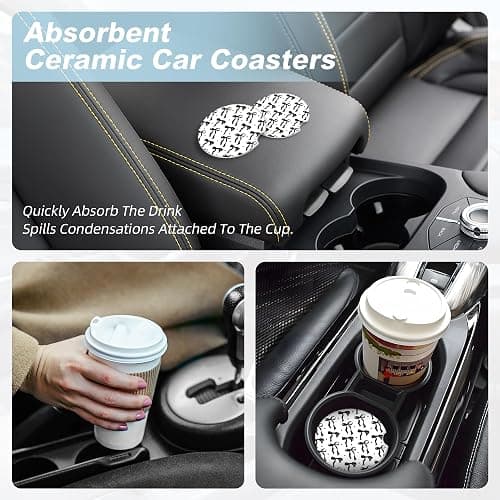 Black Bow Car Coasters for Cup Holders,2 Pack Car Cup Holder Coasters for Car,Ceramic Absorbent Car Coaster with A Finger Notch and Cork Base,Car Interior Accessories for Women Men thumbnail 8
