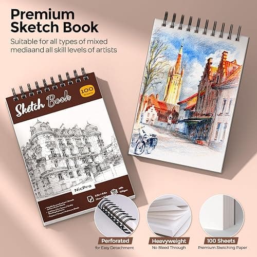 Nicpro 58 PCS Art Drawing Supplies Kit in Leather Case, Art Mechanical Pencil Set with Metal Drafting Pencil 0.3 & 0.5 & 0.7 & 0.9 & 2mm, 12 Micron Pen, Sketch Book, 30 Tube Lead Refills for Sketching thumbnail 4