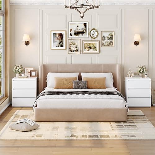 FOTOSOK White Nightstand with 3 Drawers, White Bedside Table Night Stand for Bedroom with Cut-Out Handle, Sofa Side Table 3 Drawer Nightstand for Bedroom, 17.7W*15D*21.7H thumbnail 2