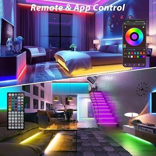 Ledagic Led Lights for Bedroom 150 ft (2 Rolls of 75ft), Music Sync RGB Led Strip Lights with Remote App Control, Color Changing Led Lights for Room Home Kitchen Party Decor thumbnail 3