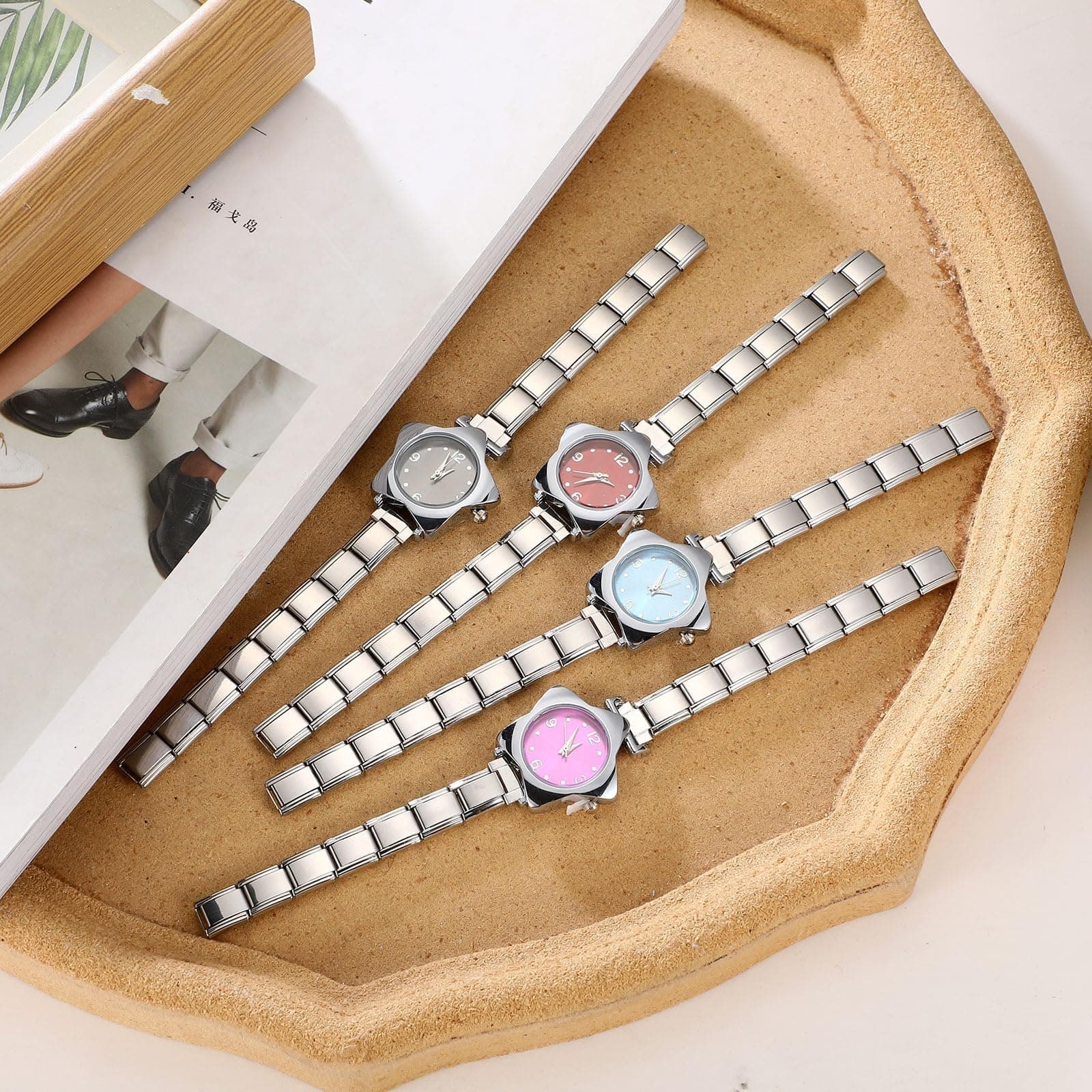 papasgix Italian Charm Bracelet Watches for women men Watch Charm Bracelet Band Star Watch Italian Charms Gold Silver Watches Compatible with 9MM Italian Bracelets Charms thumbnail 5