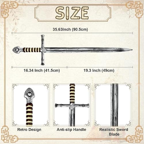 quescu Medieval Knight Toy Sword,35.6" Plastics Sword Medieval Warrior Costume Accessories for Renaissance Fair Cosplay,Props thumbnail 5