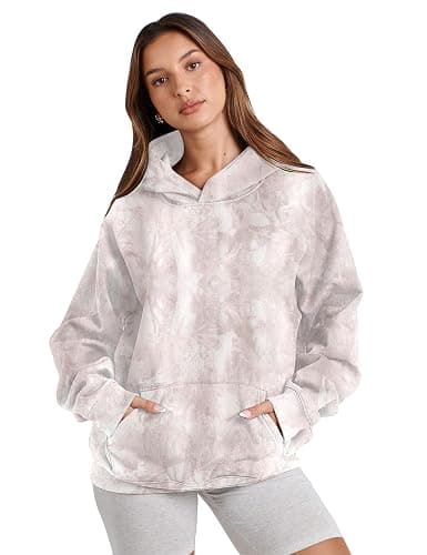 Lauweion Women Solid Basic Fleece Letter Loose Hoodie Sweatshirt Long Sleeve Kangaroo Pocket Drop Shoulder Pullovers Top thumbnail 2