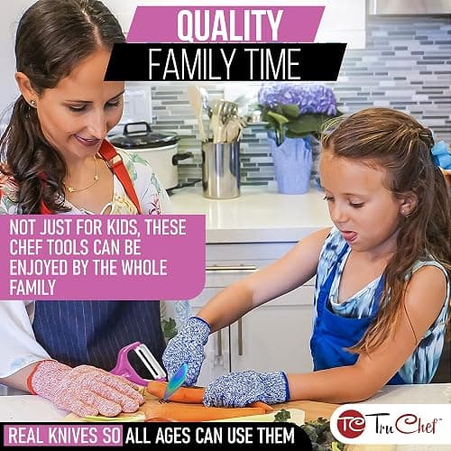 TruChef 5-Piece Kids Knife Set for Real Cooking | Stainless Steel Chef, Paring & Serrated Knives with Peeler & Holder | Safe Junior Chef Cooking Set for Kids (5 pcs, Pink) thumbnail 3