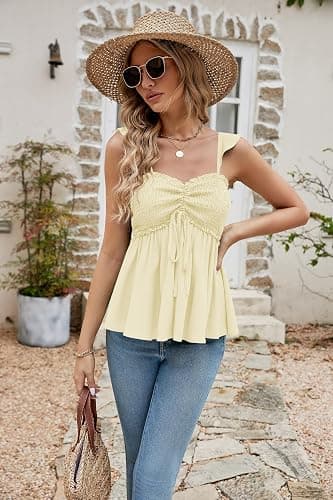 Poetsky Summer Beach Tanks for Women Sexy Going Out Tops Cute Peplum Babydoll Shirts thumbnail 4