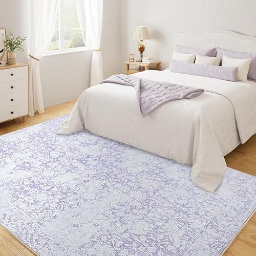 DUKINO Washable Area Rug 6x9, Boho Low-Pile Rugs for Living Room with Non Slip Rubber Backing, Soft Vintage Girls Carpet for Nursery, Living Room, Bedroom, Dining Room, Dorm Room, Office, Purple thumbnail 3