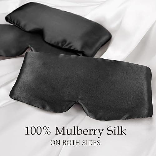 Zenssia 100% Mulberry Silk Sleep Mask Eye Mask for Man and Woman with Adjustable Headband, Full Size Large Sleep Mask & Blindfold for Total Blackout for All Night Sleep, Travel & Nap- Black thumbnail 2