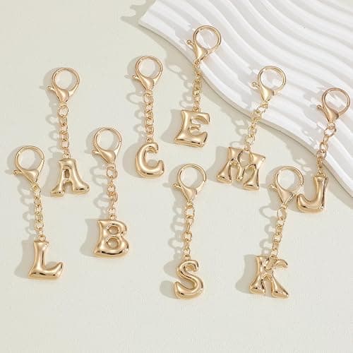 Vintashion Gold Plated Bubble Initial Letter Keychain for Women Car Key Bag Purse Decorative Keyring Charm Accessory thumbnail 6
