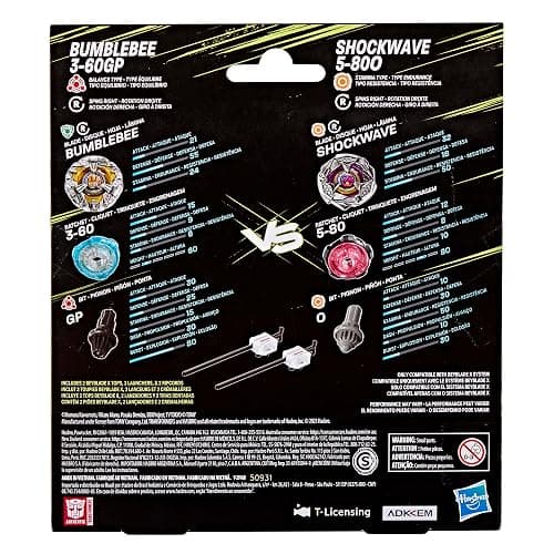 Beyblade X and Transformers Collab, Bumblebee 3-60GP vs. Shockwave 5-80O, 2 Takara Tomy Tops, 2 Launchers, Battling Top Game Toys, Ages 8+ (Amazon Exclusive) thumbnail 2