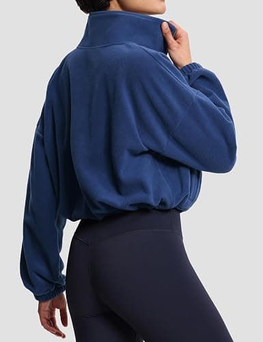 THE GYM PEOPLE Women’s Half Zip Crop Pullover Sweatshirt Fleece Loose Fit Workout Tops with Pockets Drawstring Hem thumbnail 4