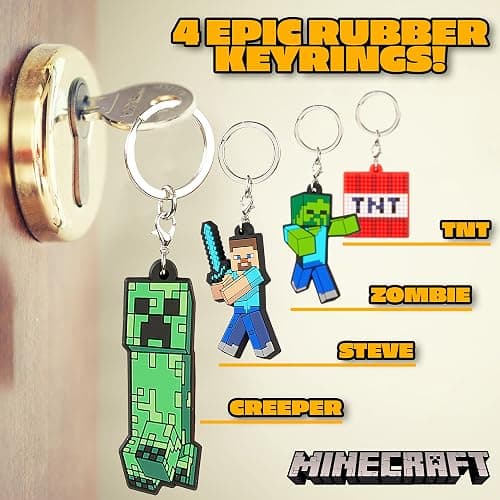 Minecraft Kids Keyrings and Silicone Wristband Set - Creeper Key Chain Set of 4, Collectables Gaming Gifts thumbnail 4