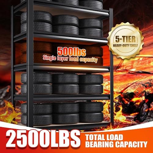 Garage Shelving-2050 lbs 5 Tier Storage Shelves,Adjustable Heavy Duty Metal Shelving Unit and Storage Large Rack,Utility Steel Shelf for Warehouse Industrial Pantry Basement Organizers 71"x46"x18" thumbnail 6