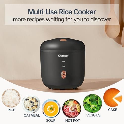 CHACEEF Mini Rice Cooker 2 Cups Uncooked, 1.2L Rice Cooker Small with Non-stick Pot, Portable Travel Rice Maker with One Touch & Keep Warm Function,White Rice, Brown Rice, Oatmeal, Black thumbnail 3